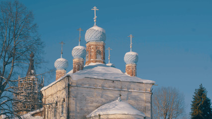 Old orthodox church in the country. Winter day.