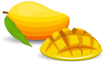 Fresh mango and a half of mango, fruit, transparent, Vector