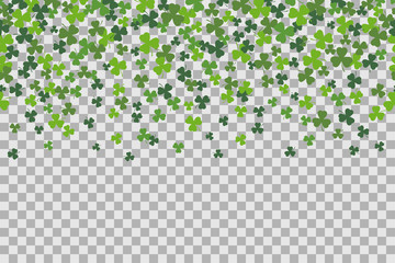 Obraz premium Seamless pattern with clover leafs for St Patricks Day celebration on transparent background.