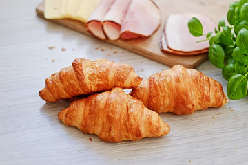 Close up croissant snacks on a table.