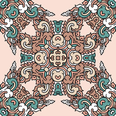Vector abstract seamless patchwork pattern. Arabic tile texture with geometric and floral ornaments. Decorative elements for textile, book covers, print, gift wrap. Vintage boho style.