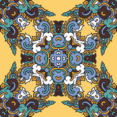 Vector abstract seamless patchwork pattern. Arabic tile texture with geometric and floral ornaments. Decorative elements for textile, book covers, print, gift wrap. Vintage boho style.