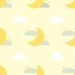 seamless night sky with moon and cloud pattern background
