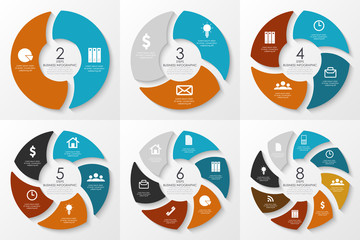 Vector round infographics. Template for circle diagram, graph, presentation, web design and chart. Business concept with 2, 3, 4, 5, 6, 8 steps