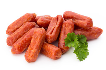 Peperoni or salami, parsley sausage. Isolated on white background.