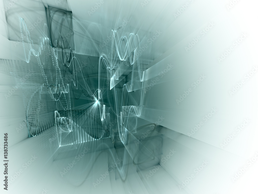 Poster abstract background element. three-dimensional composition of wave shapes, grids and beams. electron