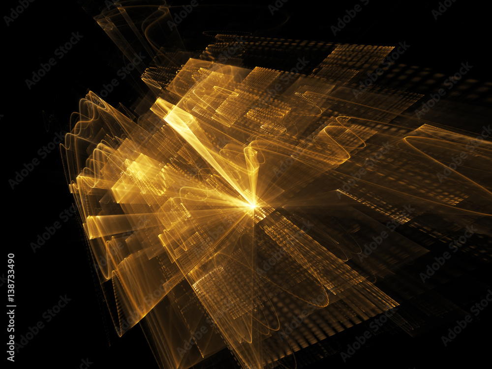 Poster abstract background element. three-dimensional composition of wave shapes, grids and beams. media in