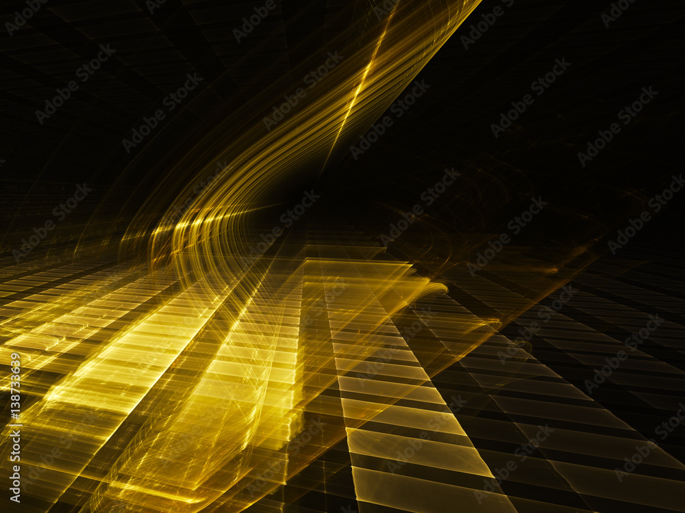 Poster abstract background element. three-dimensional composition of glowing grids and wave shapes. science