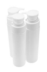 Plastic bottles, white background, skin care.