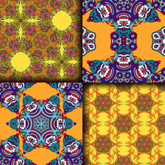Vector abstract seamless patchwork pattern. Arabic tile texture with geometric and floral ornaments. Decorative elements for textile, book covers, print, gift wrap. Vintage boho style.