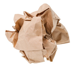 Brown paper crumpled into a ball.