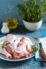 Raw chicken legs, cooking meat