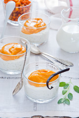 Rice pudding with sea buckthorn custard