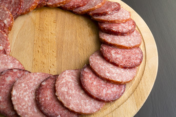 Sliced sausage, top view
