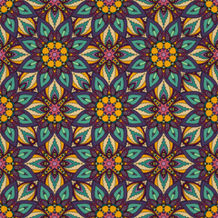 Ornate floral seamless texture, endless pattern with vintage mandala elements.