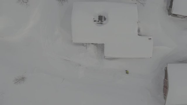 Isolated cabin in the snow, push out
