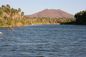 Laguna (lagoon) de San Ignacio with vulcano Las Tres Virgenes in the background, San Ignacio, Baja California Sur, Mexico