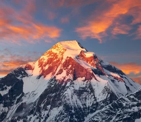 Crédence de cuisine en verre imprimé Dhaulagiri coucher de soleil sur le mont Dhaulagiri, Himalaya, Népal