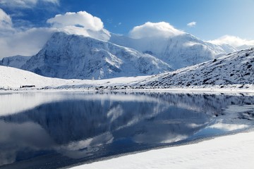 Annapurna range mirroring in Ice Lake