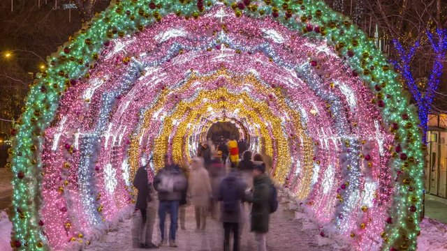 The light tunnel on Tverskoy Boulevard night timelapse.