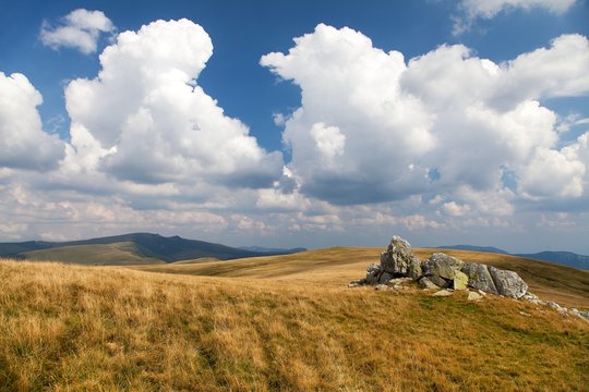 romanian Carpathi with clouds, Vulcan mountains, Romania