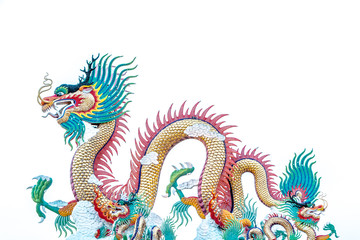 Exotic gold dragon on white background