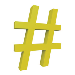 Obraz premium 3d Yellow Hashtag Sign Isolated On White Background, 3d illustration