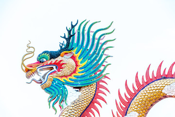 Exotic gold dragon on white background