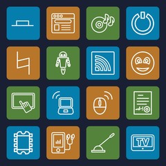 Set of 16 computer outline icons