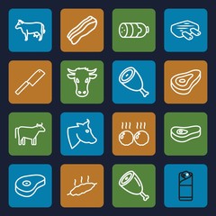 Set of 16 beef outline icons