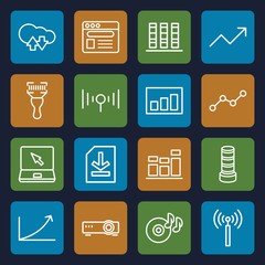 Set of 16 data outline icons