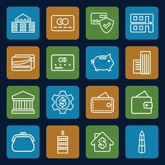 Set of 16 bank outline icons