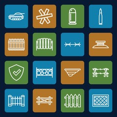 Set of 16 defense outline icons