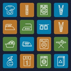 Set of 16 laundry outline icons