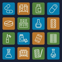 Set of 16 pharmaceutical outline icons