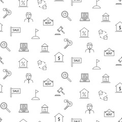 Real estate black and white icon seamless pattern.