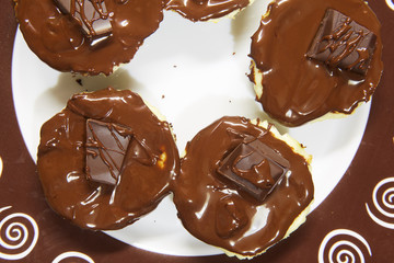 Chocolate cupcakes with piece of dark chocolate