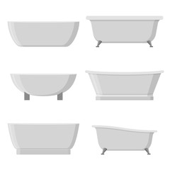 Bathtubs of different style and shape set isolated on white background vector illustration