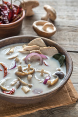 Bowl of thai tom kha kai soup