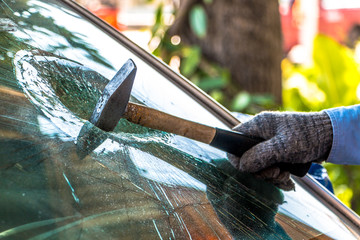 Broken car windshield.