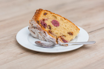 Piece of rustic cherry cake