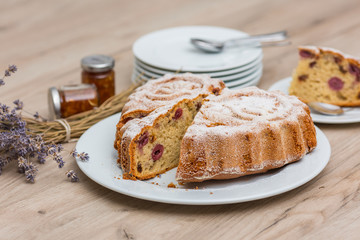 Rustic heart cherry cake