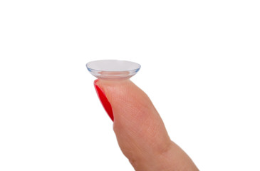 Contact Lens on a finger isolated on white 