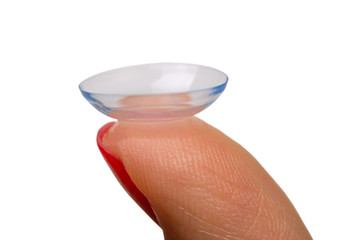 Contact Lens on a finger isolated on white 