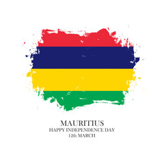 Mauritius Happy Independence Day, 12 march greeting card with brush stroke in national colors. Vector illustration.