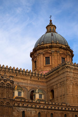 Fototapeta na wymiar PALERMO, ITALY–03 January 2017: One of the main attractions of city - Palermo Cathedral. Enormous dome of the cathedral. Palermo. Sicily