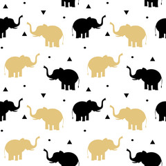 cute black and gold elephants seamless vector pattern background illustration    