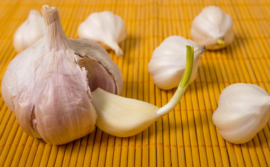 Garlic. Fresh garlic . Garlic clove lying on bamboo