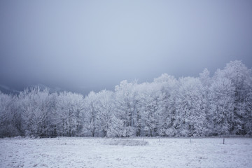 Winter view on landscape from hills of Valachia, Czech Republic