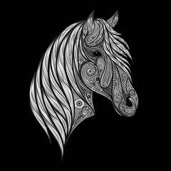 Vector silhouette of the horse from patterns on a black background